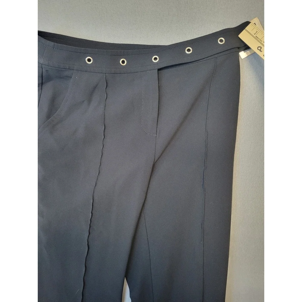 St. John Black Pants Size 2 Flare Leg Eyelet‎ Detail Buckle Belt